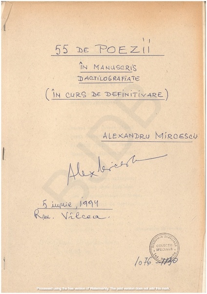 M-1076-1130-1 - 55 de Poezii în manuscris dactilografiat. ALEXANDRU MIRCESCU